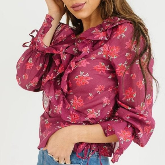 NWT Women's FREE PEOPLE Amanda Ruffle Wrap Top Floral | Size Large - Picture 4 of 13
